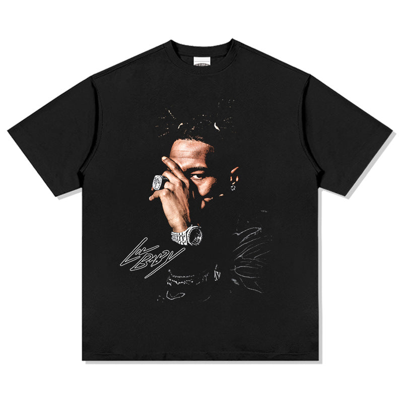Marcas streetwear usa vintage hip hop Lil Baby print short sleeve t-shirt