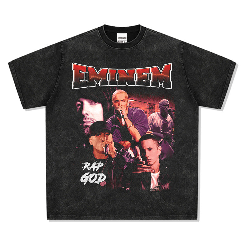 Cool t rapper Eminem Printed Hip Hop Street Short Sleeve T-Shirt