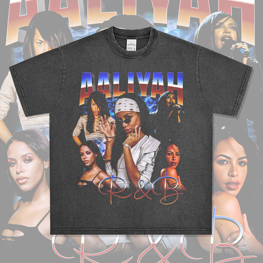 Streetwear masculino vintage hip hop Aaliyah print short sleeve t-shirt