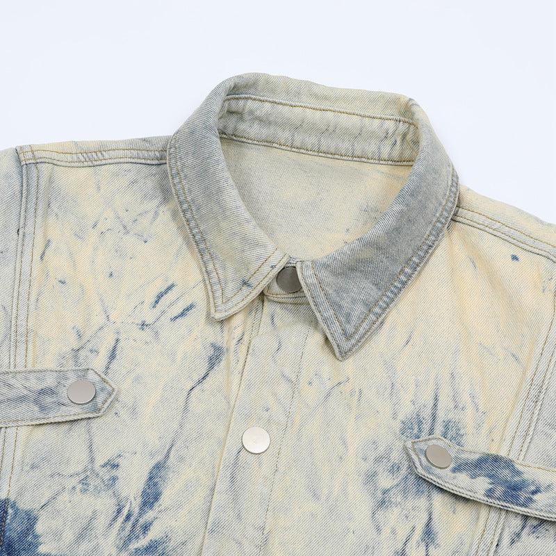 Stone Wash T shirt tie-dye gradual change washed old denim short sleeves