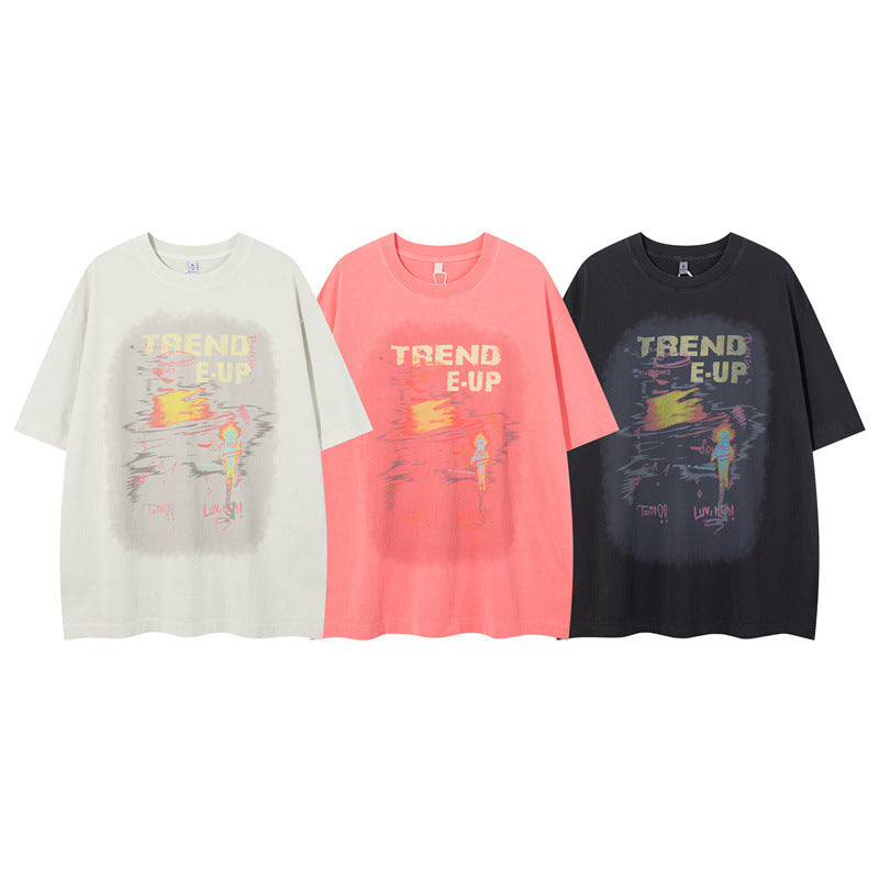 US drip outfits Summer Vintage Pattern Casual Loose Short Sleeve T-Shirts