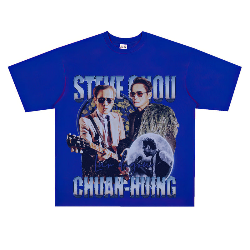 Film Star T Shirt Loose Heavy Retro Street Cotton American T-shirt Men and Women
