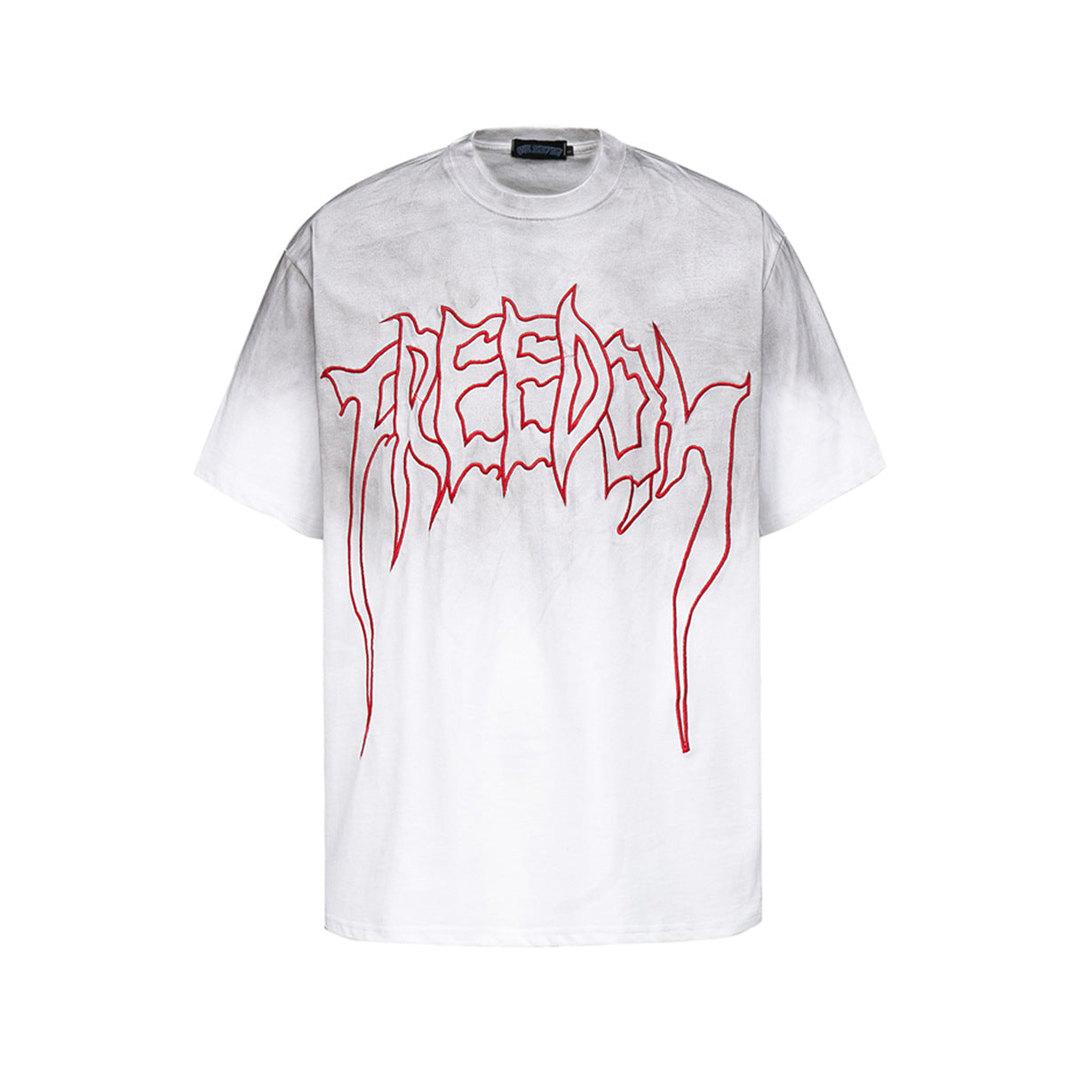 Retro Style Shirt For Men Summer Flame Letter Embroidery Short Sleeve T-Shirt