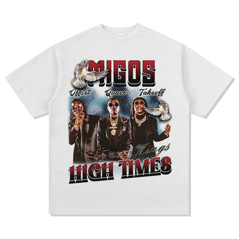 Cool t rapper hip hop team Migos print short sleeve wash