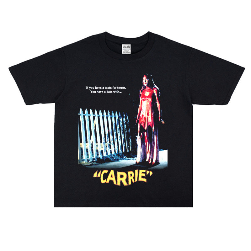 Film Star T Shirt Movie Witch Carrie Cotton Loose Nostalgic Short Sleeve American T-shirt Men and Women