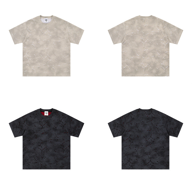 Hip Hop Shirts For Boys Washed Old Pattern Short Sleeve T-Shirt Loose Casual Crew Neck T-Shirt