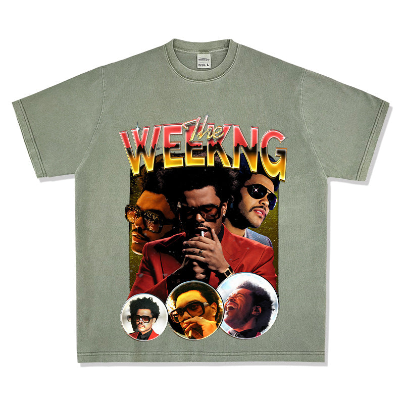 Cool t rapper vintage Weeknd print short sleeve hip hop loose t-shirt