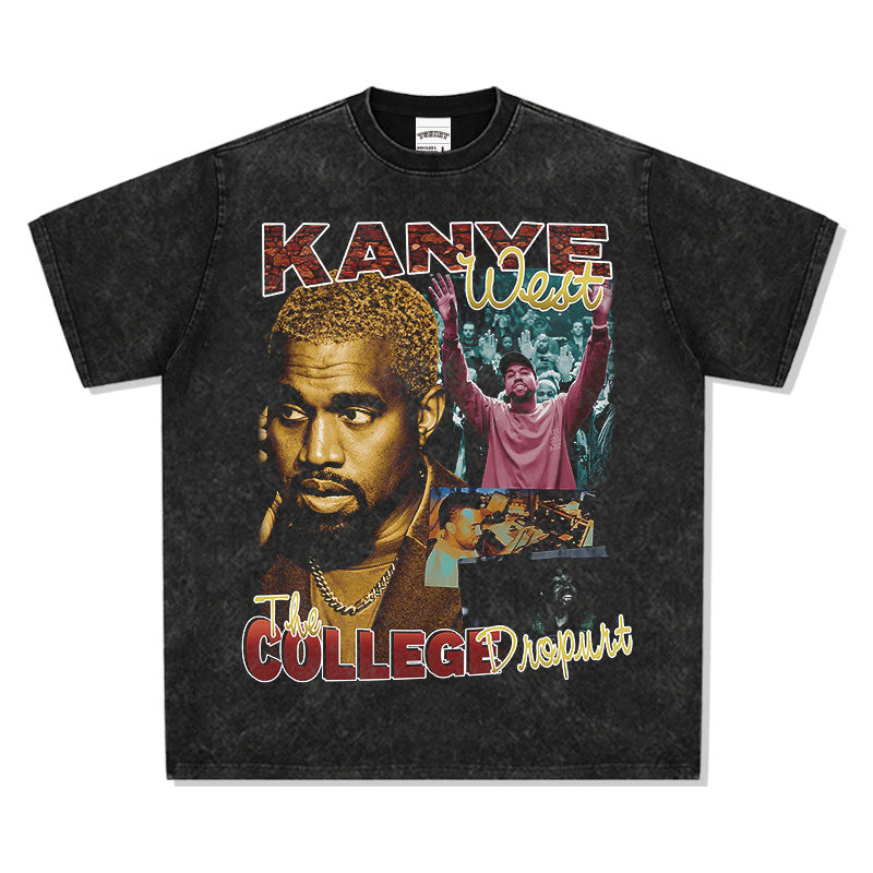 Cool t rapper vintage hip hop kanye west print short sleeve t-shirt
