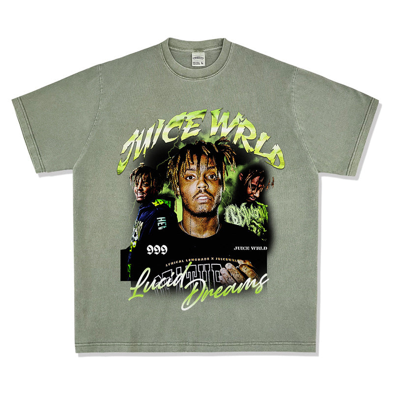 Streetwear masculino vintage rap Juice Wrld print hip hop short sleeve t-shirt