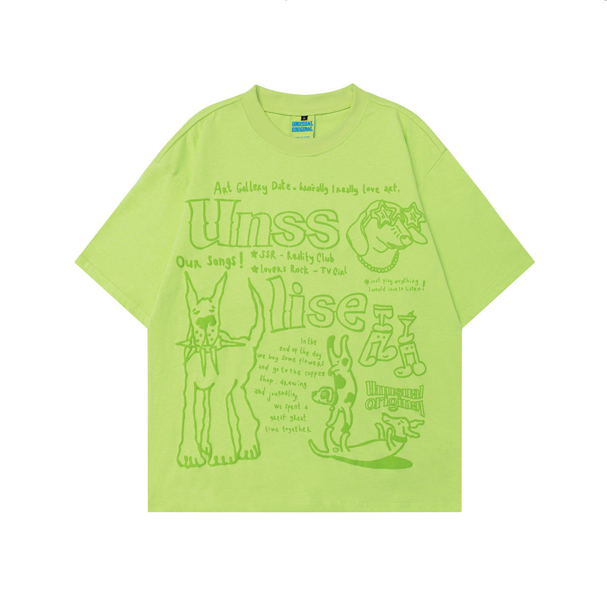 90s West Coast Hip Hop Fashion T Shirts Fun Graffiti Foam Puppy Short Sleeve T-Shirt