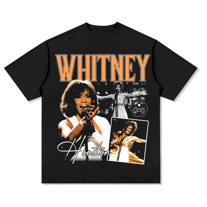 Cool t rapper vintage hip hop whitney whitney print short sleeve t-shirt