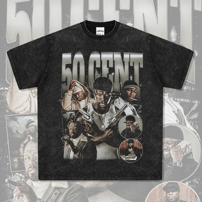 Marcas streetwear usa vintage hip hop 50CENT print short sleeve t-shirt
