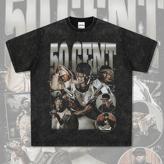Marcas streetwear usa vintage hip hop 50CENT print short sleeve t-shirt