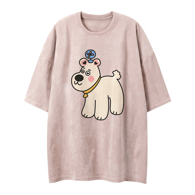 US drip outfits Summer Vintage Dog Casual Loose Short Sleeve T-Shirts