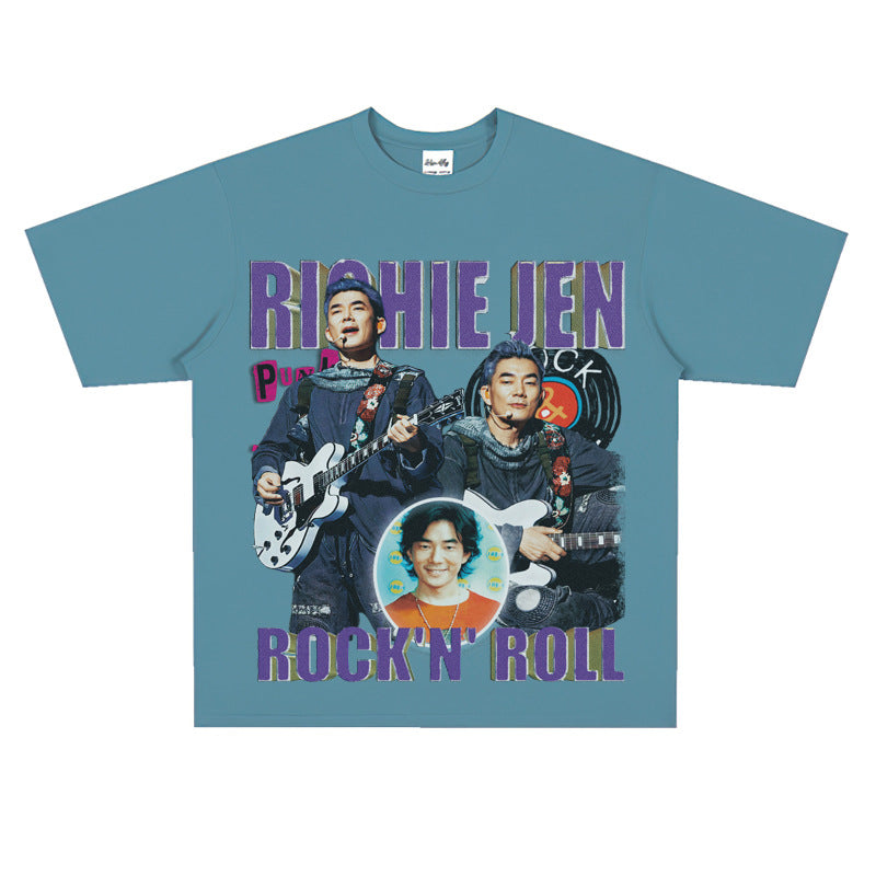 Film Star T Shirt Loose American Retro Street Cotton T-shirt for Men and Women