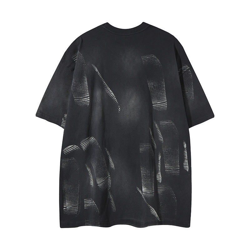 Distorted vintage graffiti loose summer round neck short sleeve t-shirt