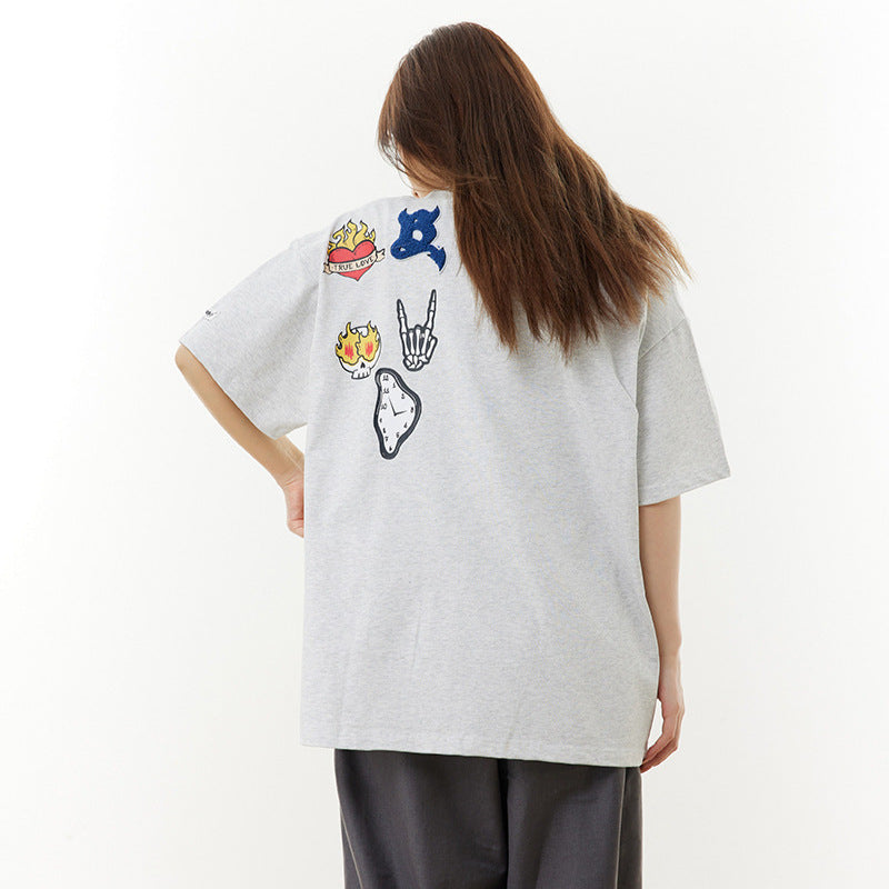 Hip Hop Shirts For Boys Embroidered Short Sleeve T-Shirt Summer Loose Casual
