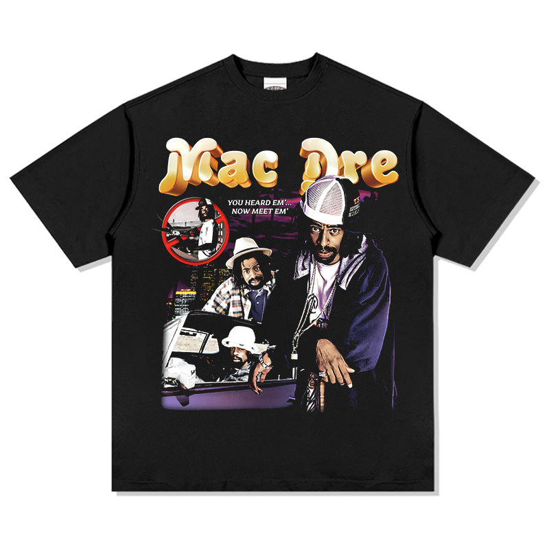 Outfit streetwear vintage hip hop MacDre print short sleeve t-shirt