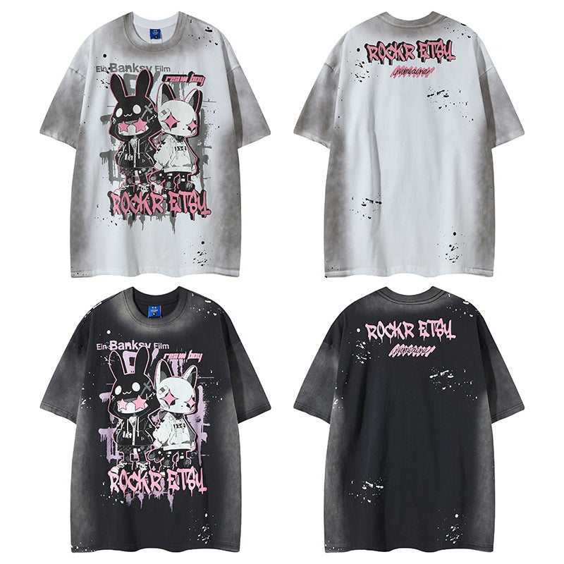 Nyc T Shirt Rabbit Print Crew Neck Short Sleeve T-Shirt