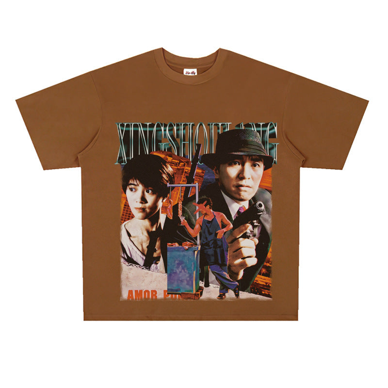 Film Star T Shirt Short Sleeve Loose Retro American Design T-shirt