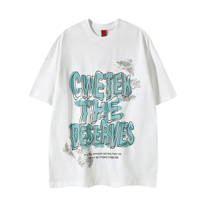 Nostalgia T Shirts Letter Short Sleeve Printed T-Shirt Loose Top