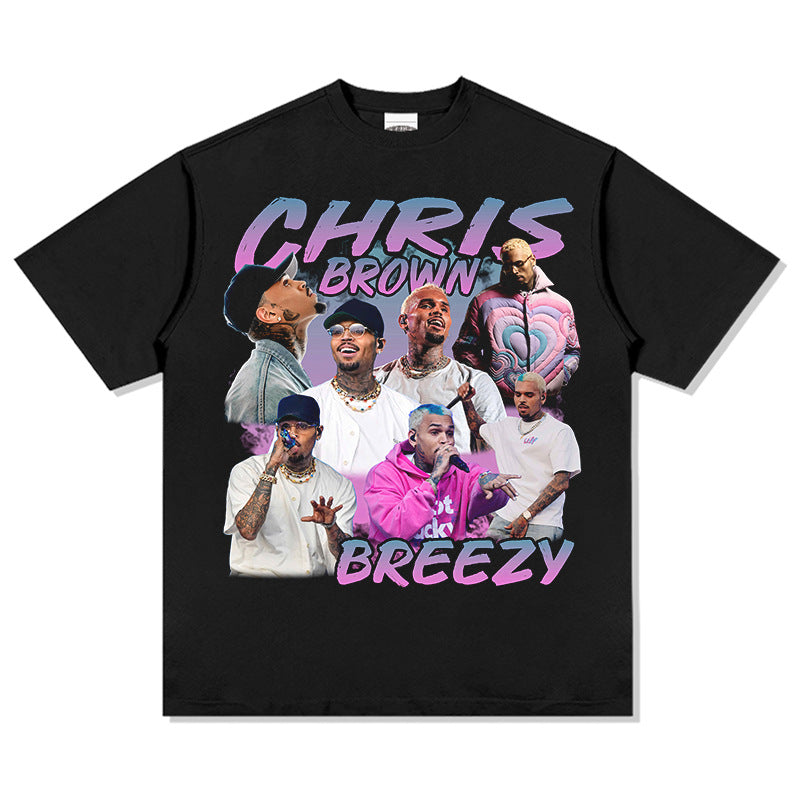New york hip hop shop vintage hip hop chris brown print short sleeve t-shirt