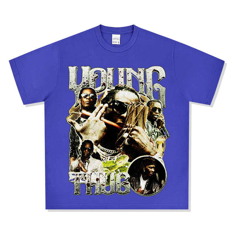 Cool t rapper vintage hip hop Young Thug print short sleeve t-shirt