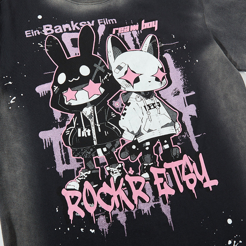 Nyc T Shirt Rabbit Print Crew Neck Short Sleeve T-Shirt