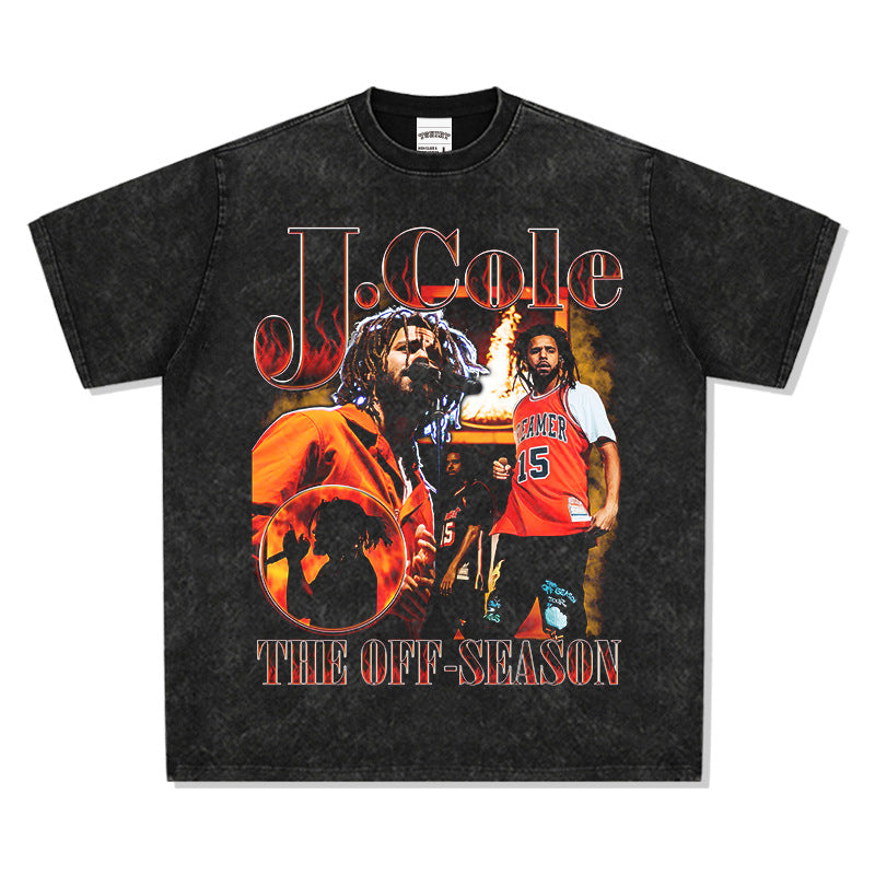 Streetwear masculino vintage hip hop j cole print short sleeve t-shirt