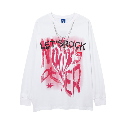 Vintage T Shirts Hip Hop Graffiti Letter Long Sleeve T-Shirt Men's Loose Top