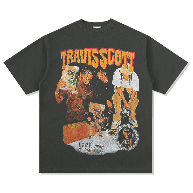 New york hip hop shop hip hop travis scott print long sleeve short sleeve t-shirt