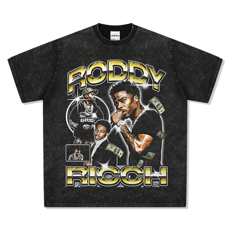 Marcas streetwear usa vintage hip hop roddy ricch print short sleeve t-shirt