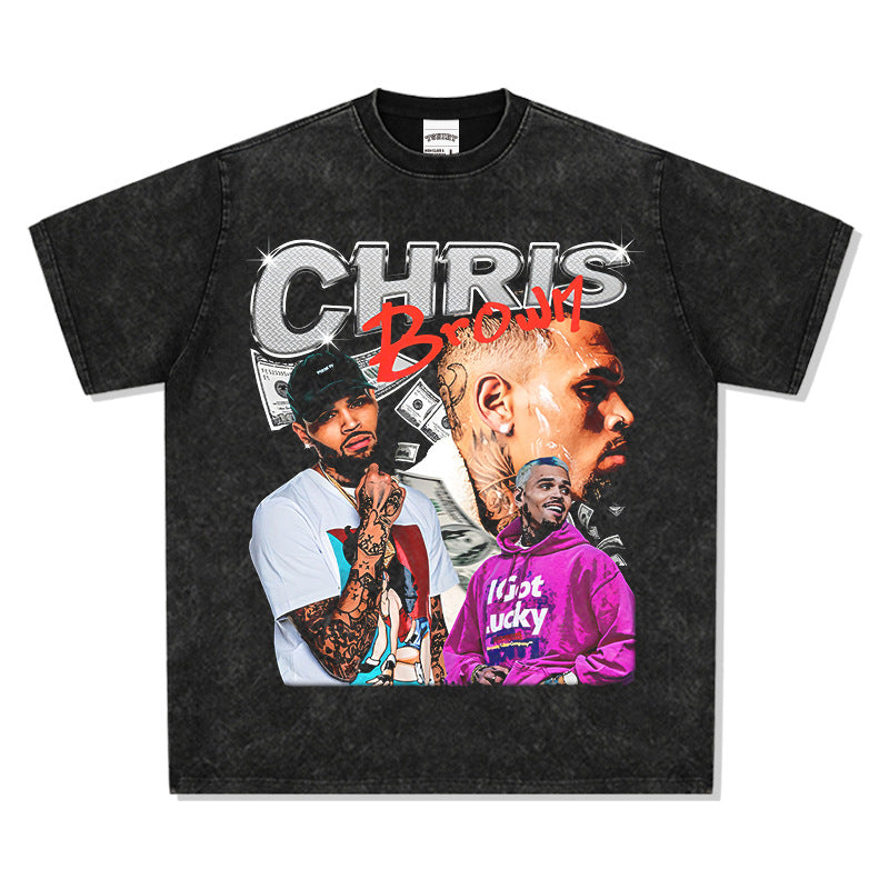 Streetwear masculino vintage hip hop breezy print short sleeve t-shirt