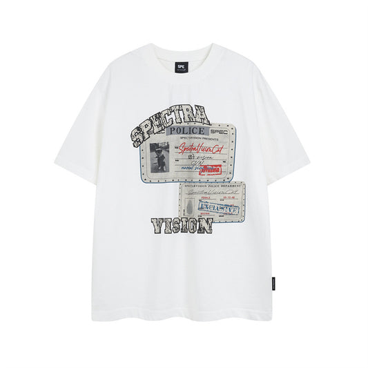 Y2K mens shirt washed screen print watermark white T-shirt