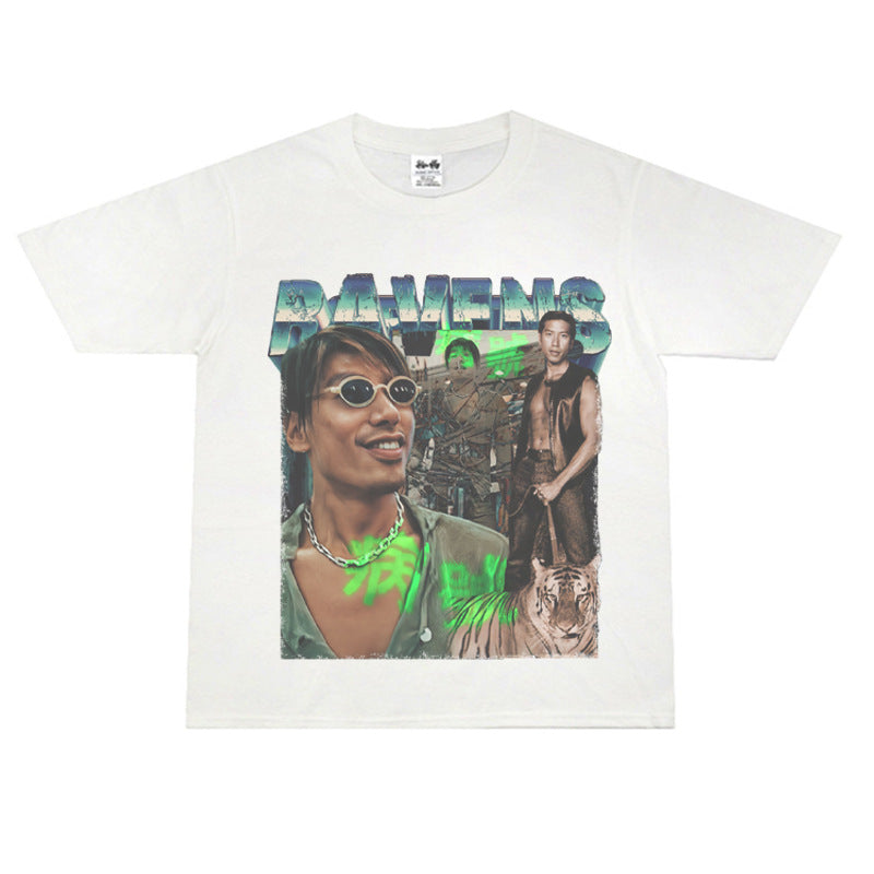 Film Star T Shirt Trendy Cotton Short Sleeve Loose round Neck Retro Heavy T-shirt