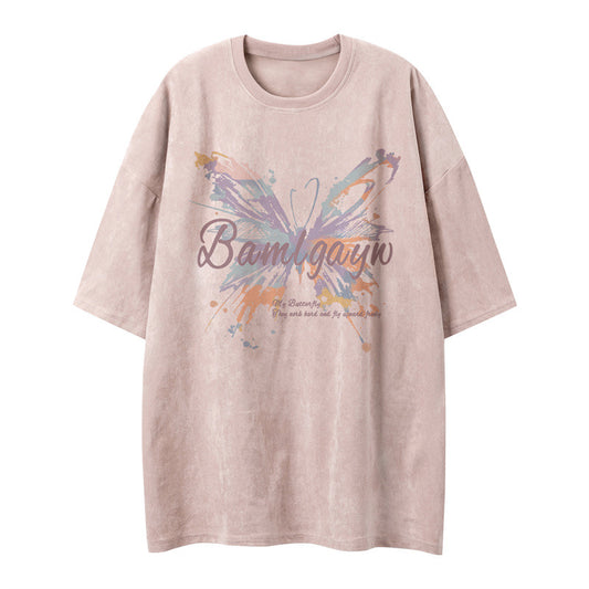 US drip outfits summer vintage butterfly print casual loose short sleeve T-Shirts