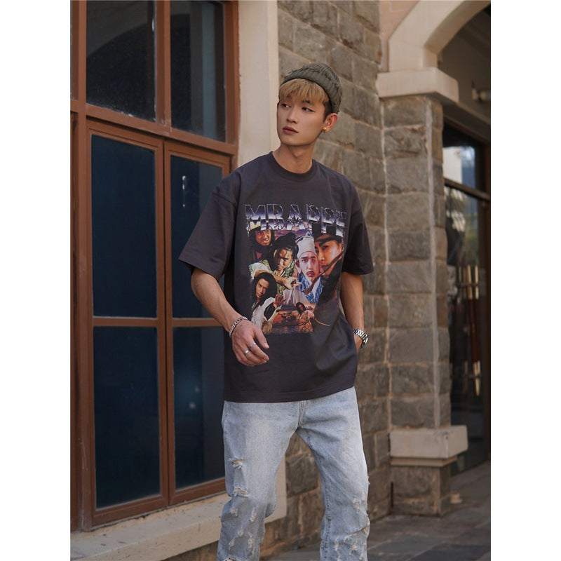 Film Star T Shirt Cotton Short Sleeve Loose round Neck Retro Minority Design T-shirt