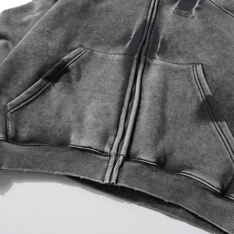 Streetwear Hoodie Winter Vintage Washed Old Hooded Sweater Loose Cardigan Jacket