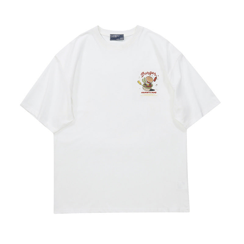 Vice streetwear summer cartoon hamburger print short sleeve loose T-Shirts