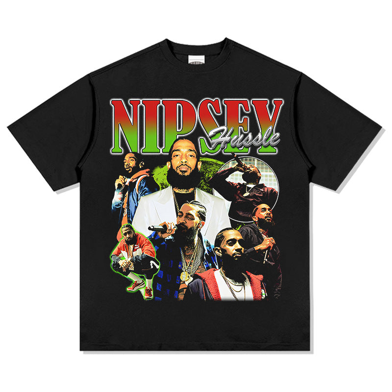 Outfit streetwear vintage hip hop Nipsey print short sleeve t-shirt