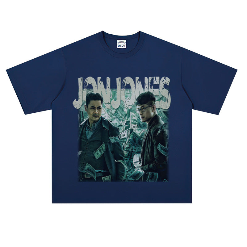 Film Star T Shirt Cotton Short Sleeve Loose Retro American Design T-shirt Men