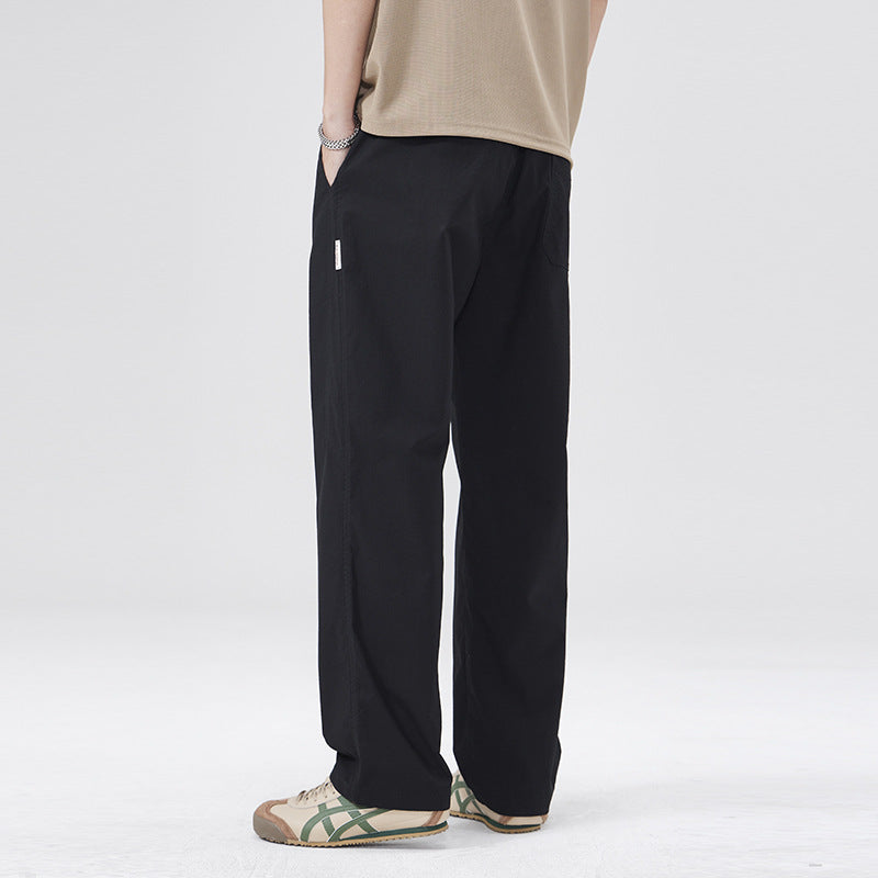 Men Casual Pants Straight Spring Pants Textured Loose Wide Leg Tooling