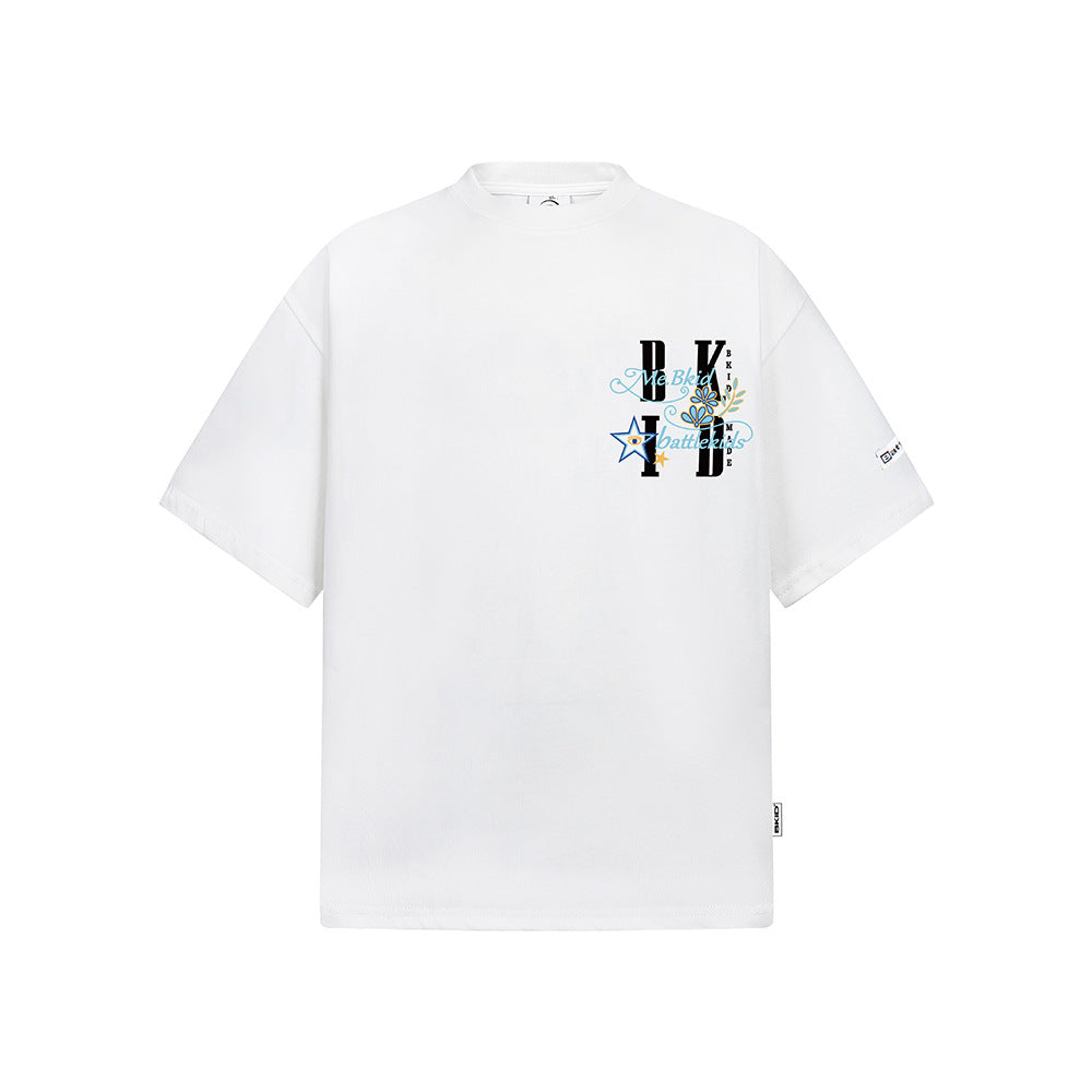 Hip hop shirt retro crew neck t-shirt embroidered letters loose casual