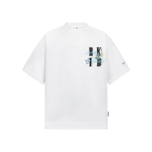 Hip hop shirt retro crew neck t-shirt embroidered letters loose casual