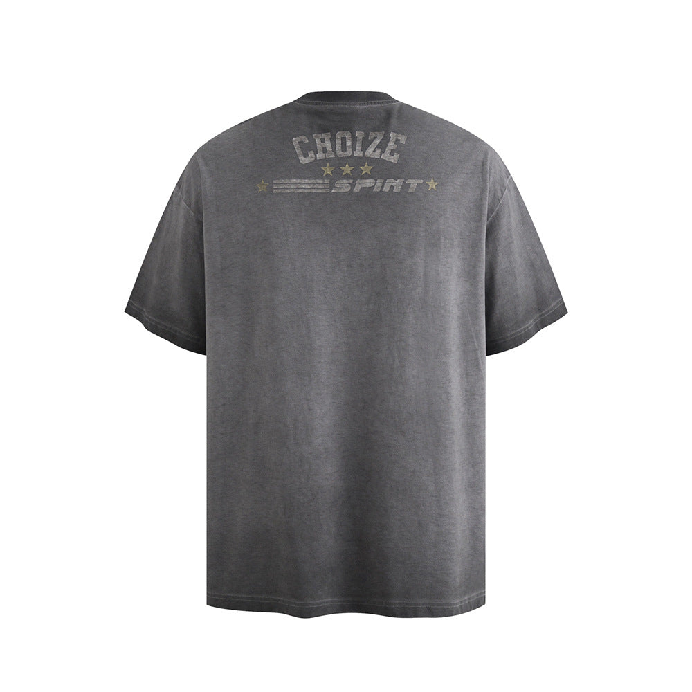 Hip Hop Clothes New York Vintage Wash Old Alphabet Short Sleeve T-Shirt Loose Top