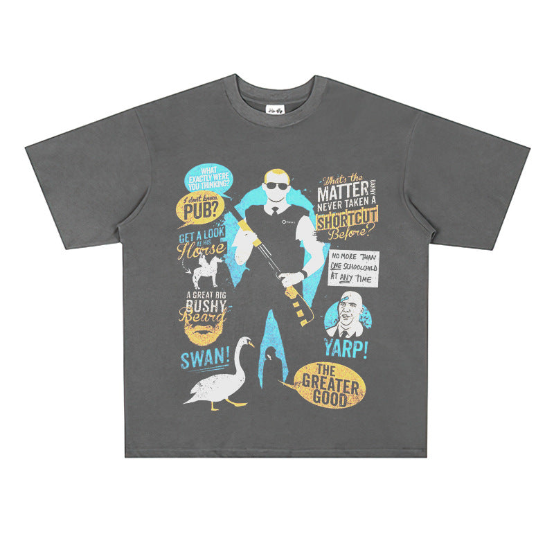 Film Star T Shirt European and American Classic Movie Hot Fuzz Cotton Loose Nostalgic Short Sleeve Trendy T-shirt Men