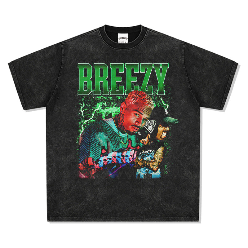 Outfit streetwear vintage hip hop breezy print short sleeve t-shirt