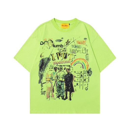 90s West Coast Hip Hop Fashion T-Shirts Summer Fun Graffiti Character Print T-Shirts