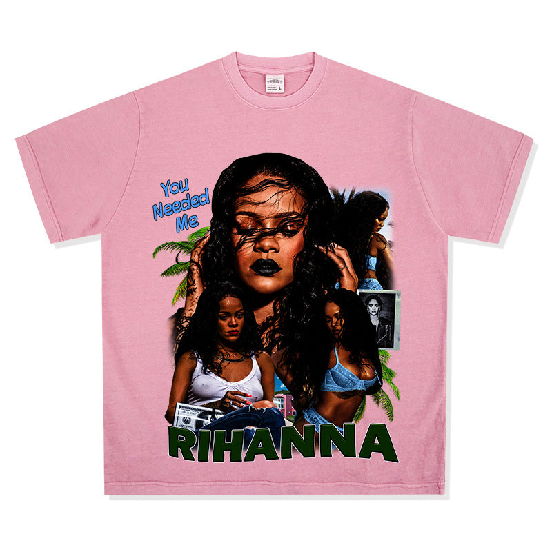 Cool t rapper hip hop rap Rihanna vintage print short sleeve top