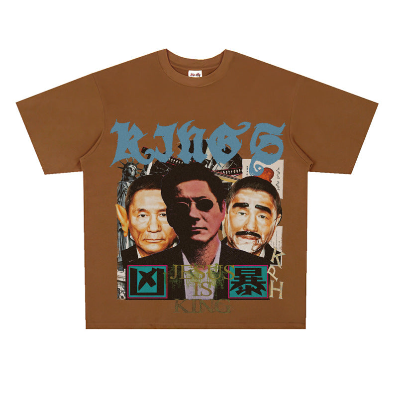 Film Star T Shirt Loose American Retro Street Cotton T-shirt for Men and Women